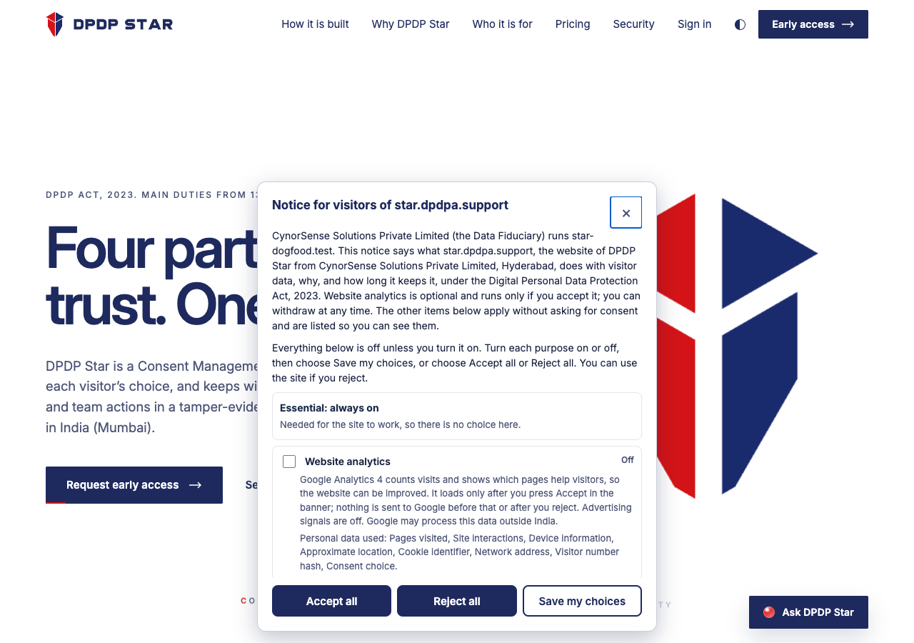 First visit Rule 3 consent banner on storefront