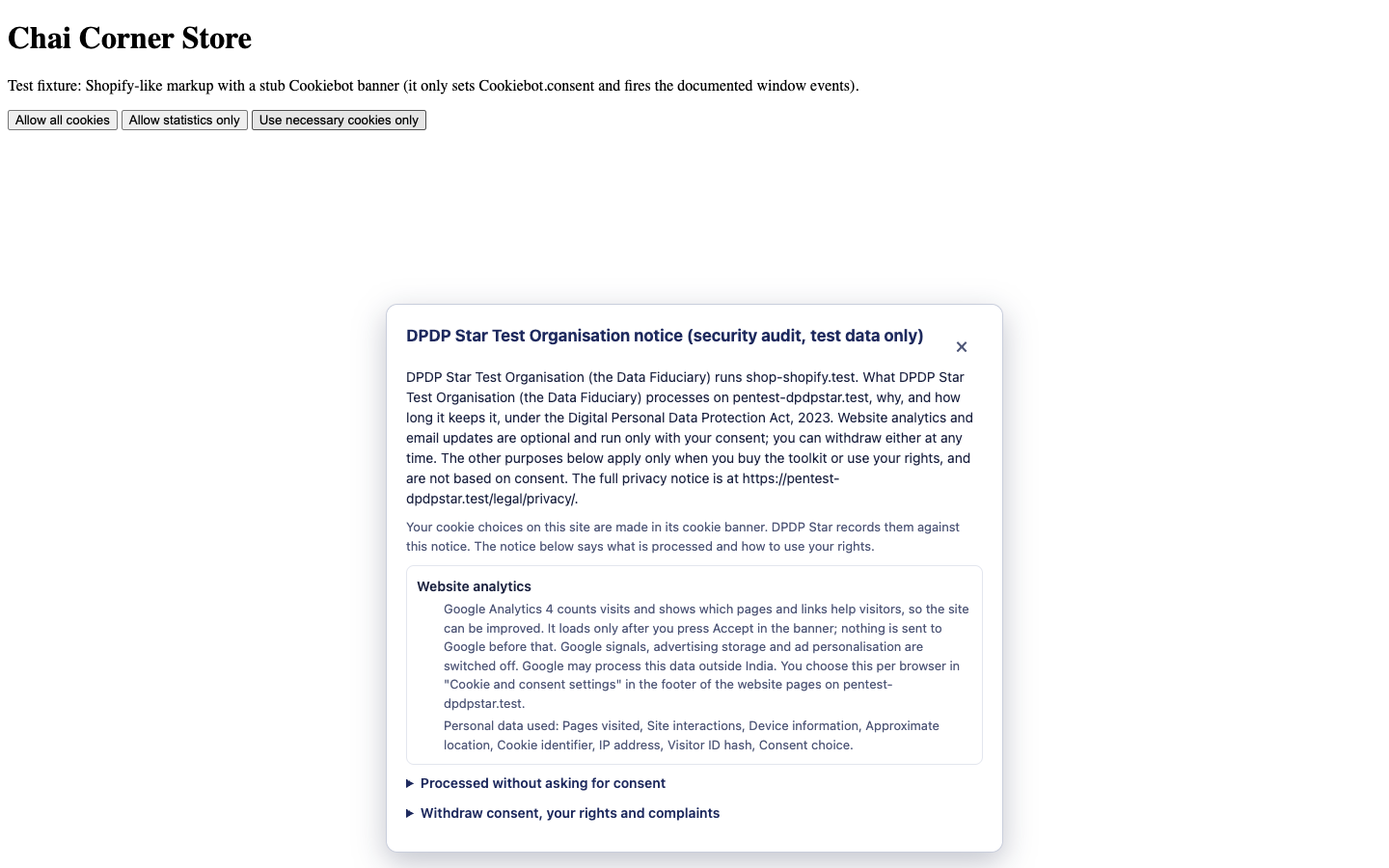Live Bridge Mode DPDP Notice Layer on Shopify Storefront