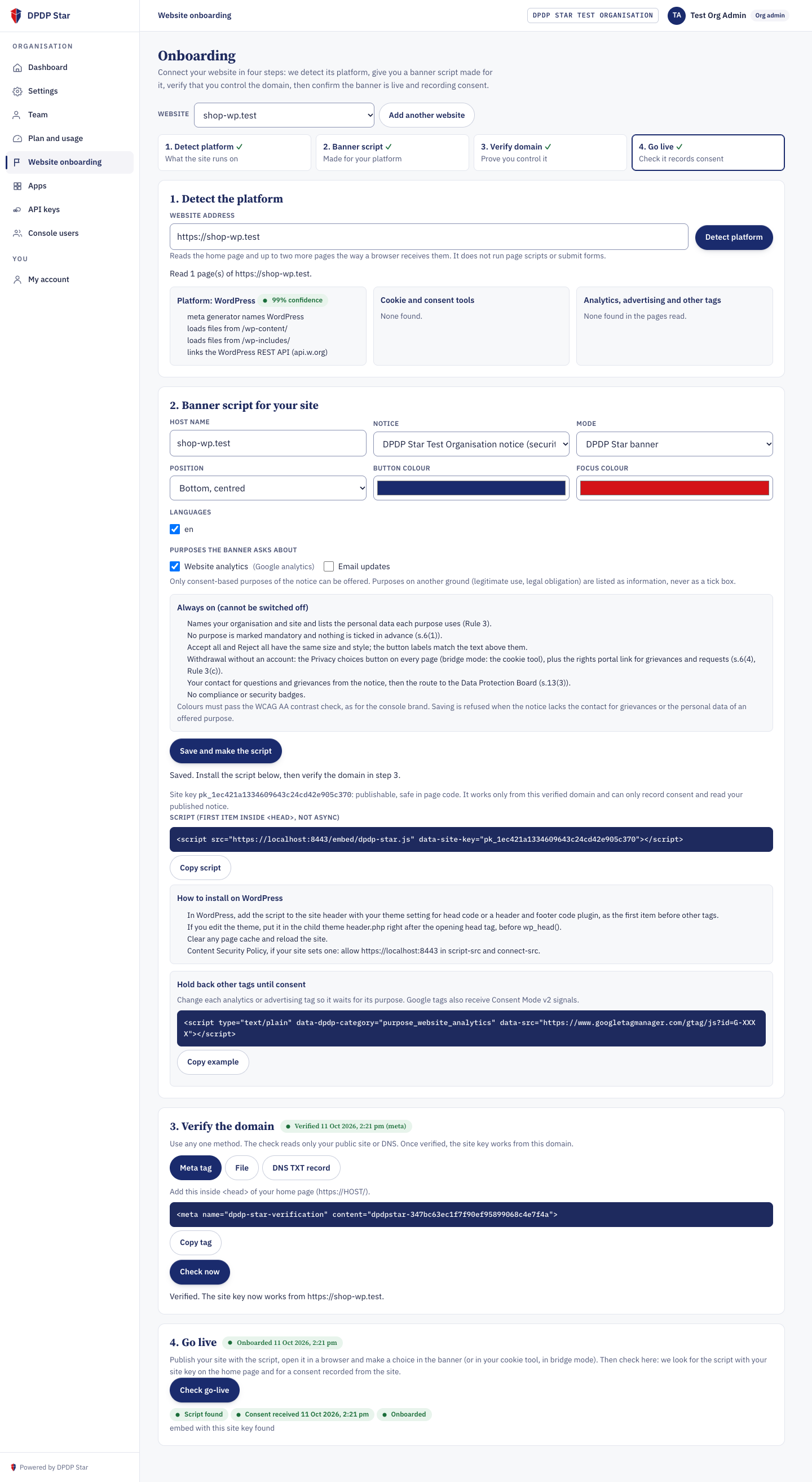 Step 4: Website onboarded and verified live